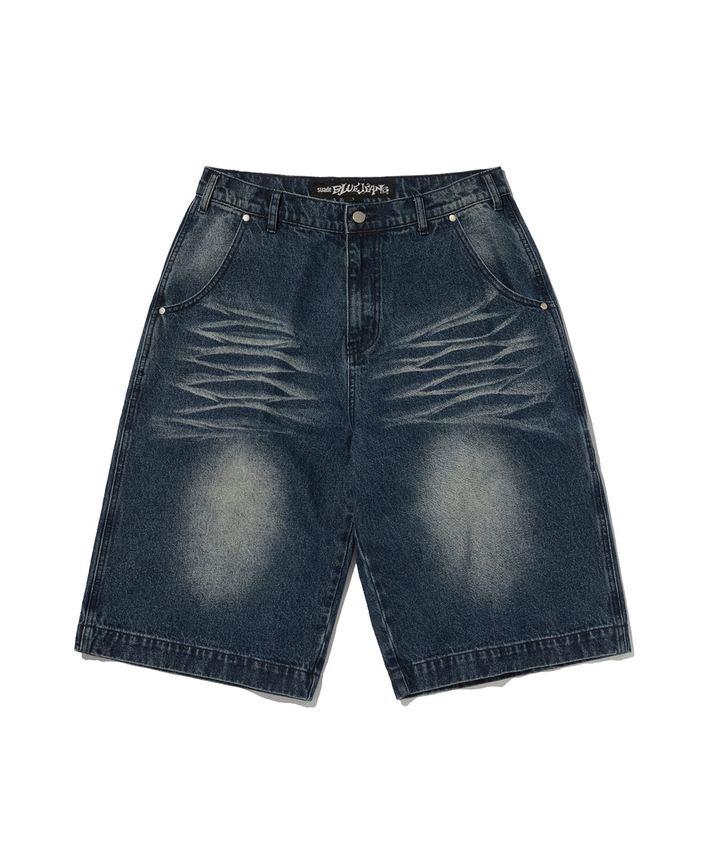 WRINKLE WASHED SHORTS [DARK BLUE]
