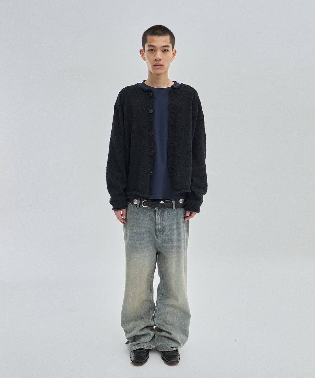 SHEARLING KNIT CARDIGAN [BLACK]