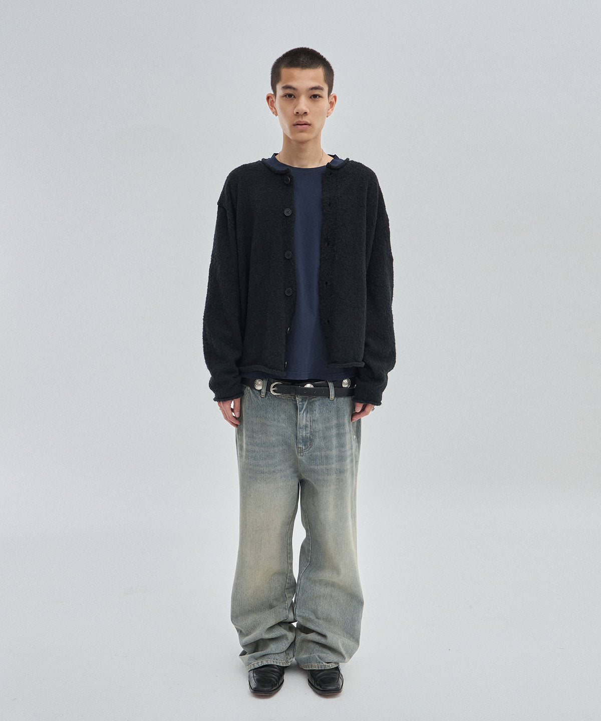 SHEARLING KNIT CARDIGAN [BLACK]