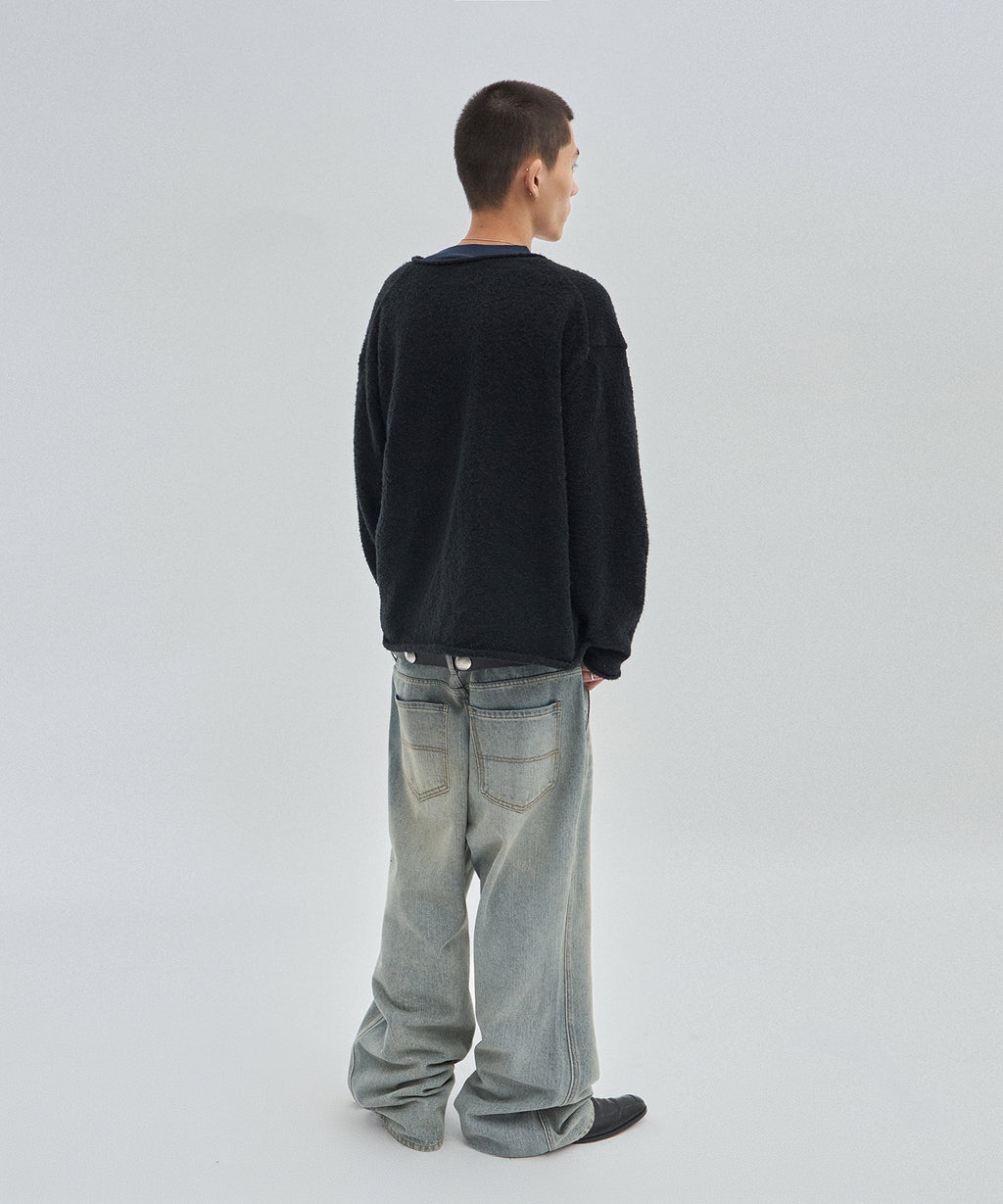 SHEARLING KNIT CARDIGAN [BLACK]