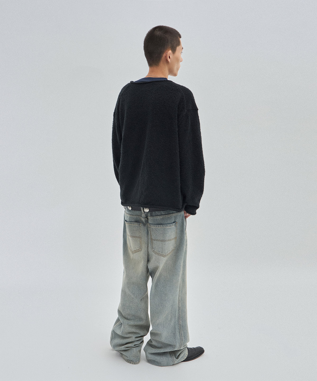 SHEARLING KNIT CARDIGAN [BLACK]