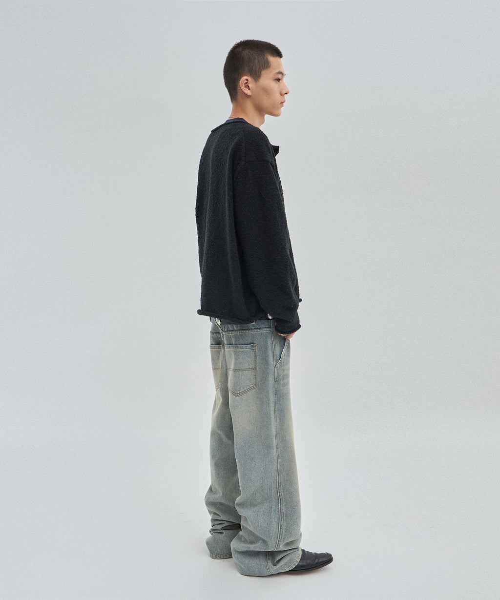 SHEARLING KNIT CARDIGAN [BLACK]