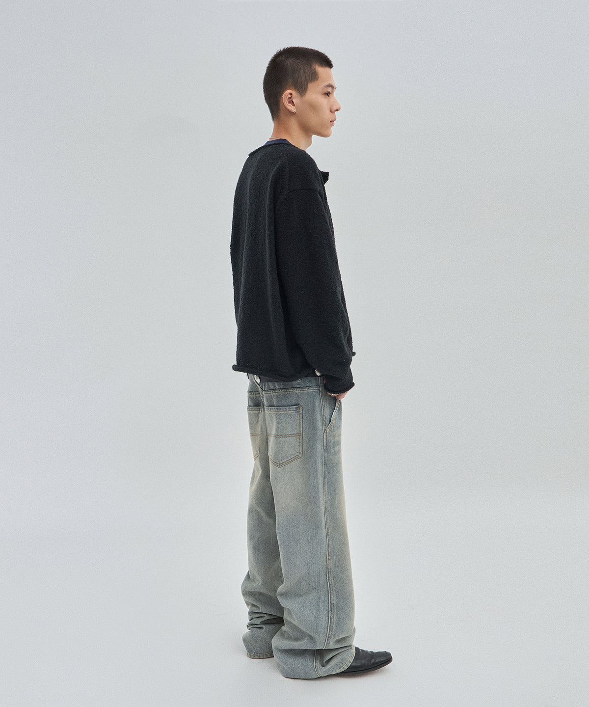 SHEARLING KNIT CARDIGAN [BLACK]