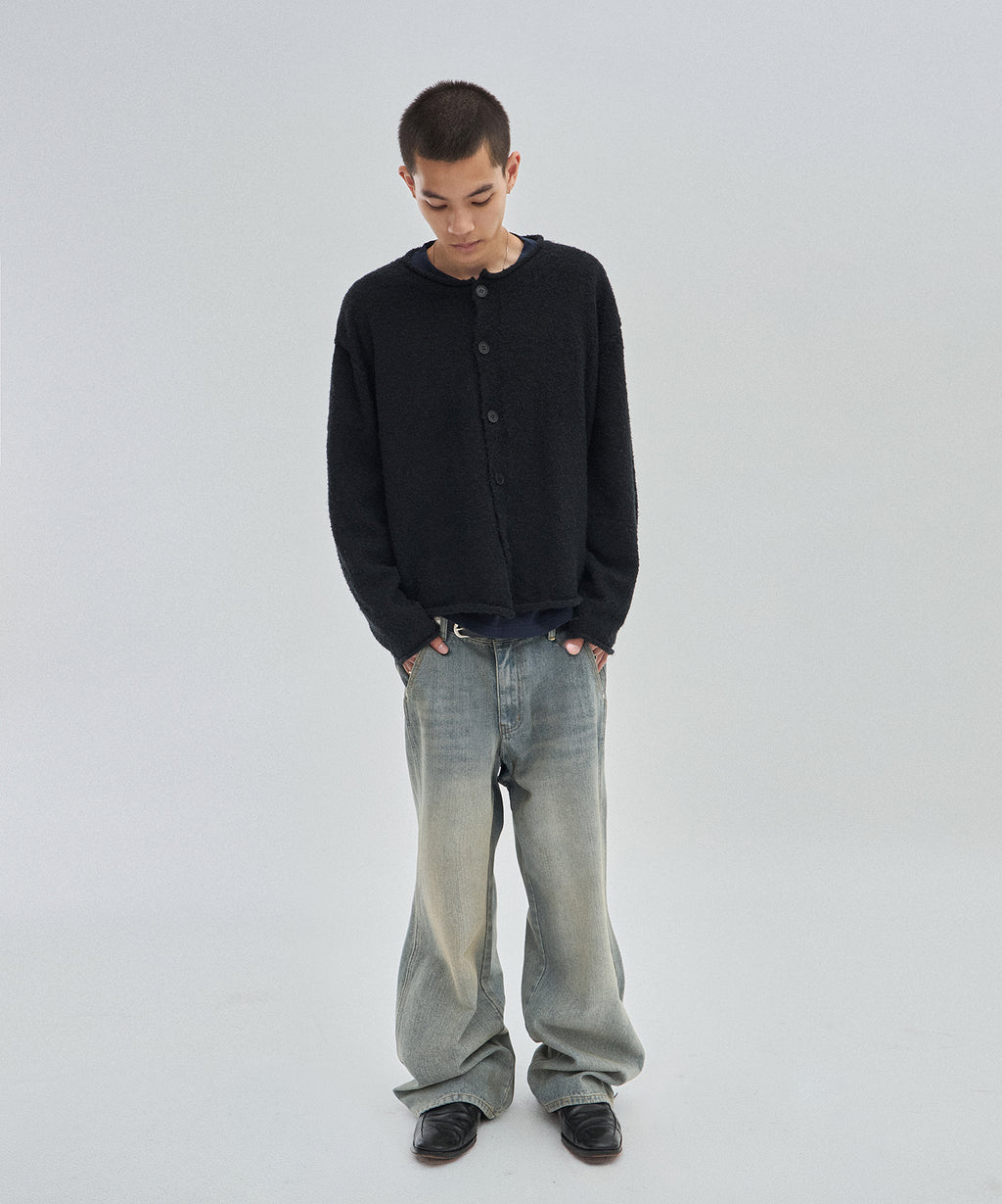 SHEARLING KNIT CARDIGAN [BLACK]