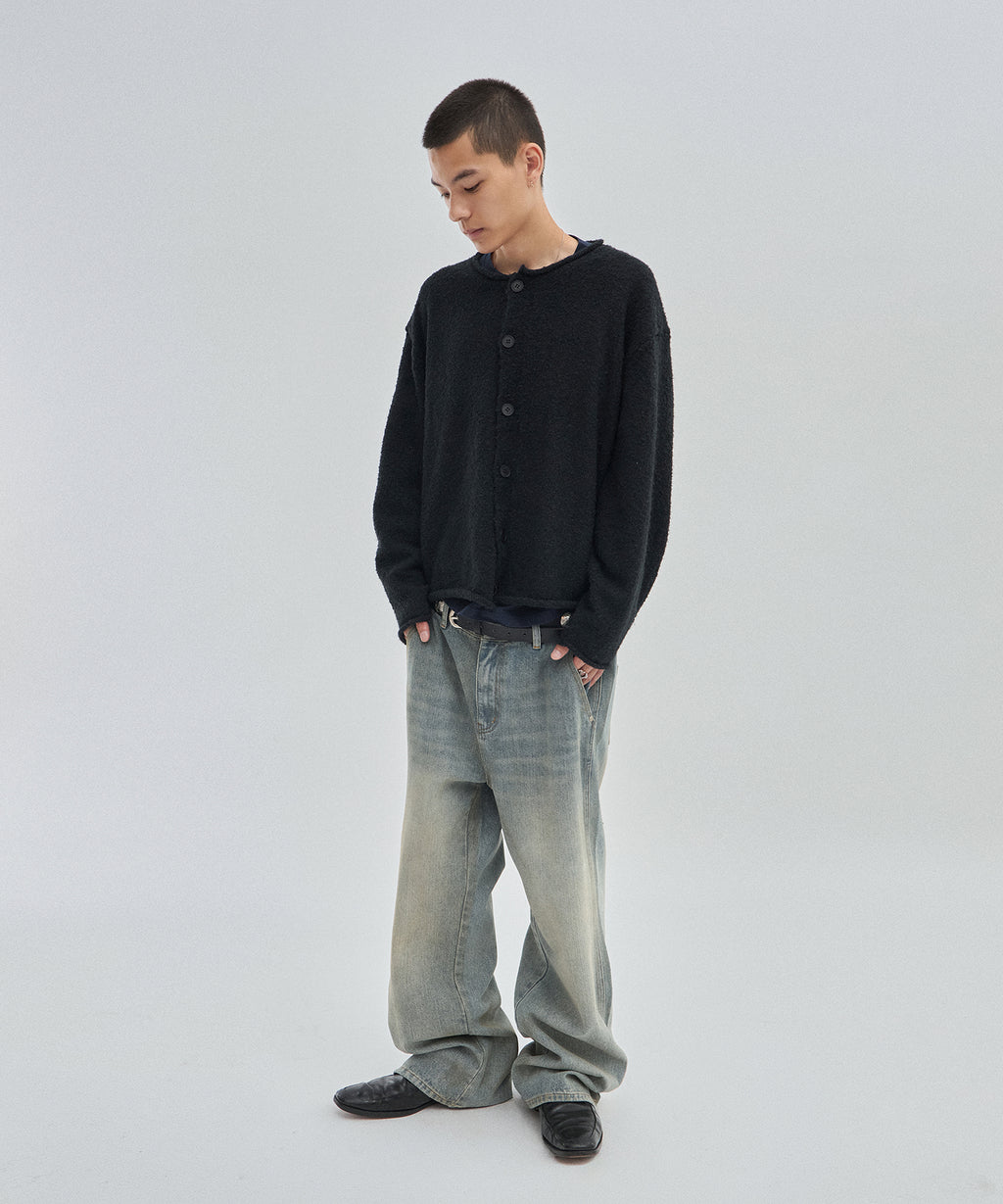 SHEARLING KNIT CARDIGAN [BLACK]