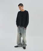 SHEARLING KNIT CARDIGAN [BLACK]