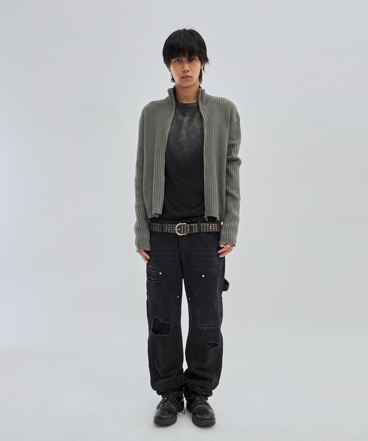 DAMAGE KNIT ZIP UP [GRAY]