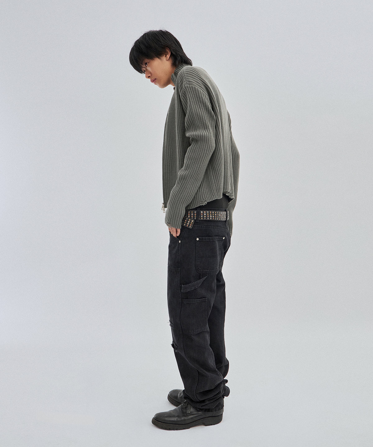 DAMAGE KNIT ZIP UP [GRAY]
