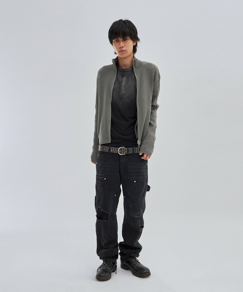 DAMAGE KNIT ZIP UP [GRAY]