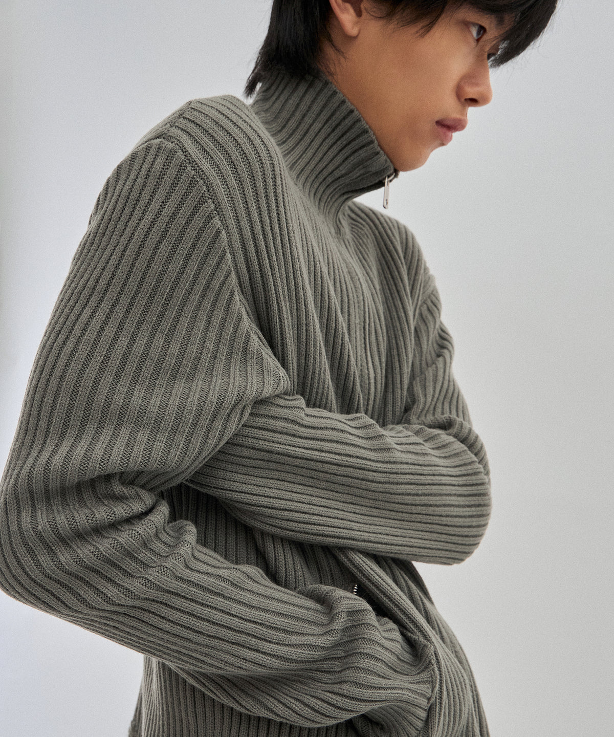 DAMAGE KNIT ZIP UP [GRAY]
