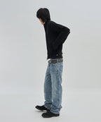 DAMAGE KNIT ZIP UP [BLACK]