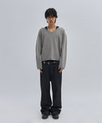 V NECK ROLLED KNIT [GRAY]