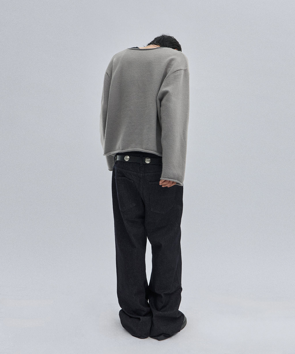 V NECK ROLLED KNIT [GRAY]