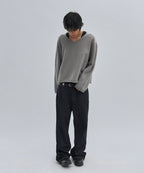 V NECK ROLLED KNIT [GRAY]
