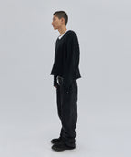 V NECK ROLLED KNIT [BLACK]