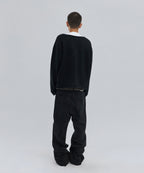 V NECK ROLLED KNIT [BLACK]
