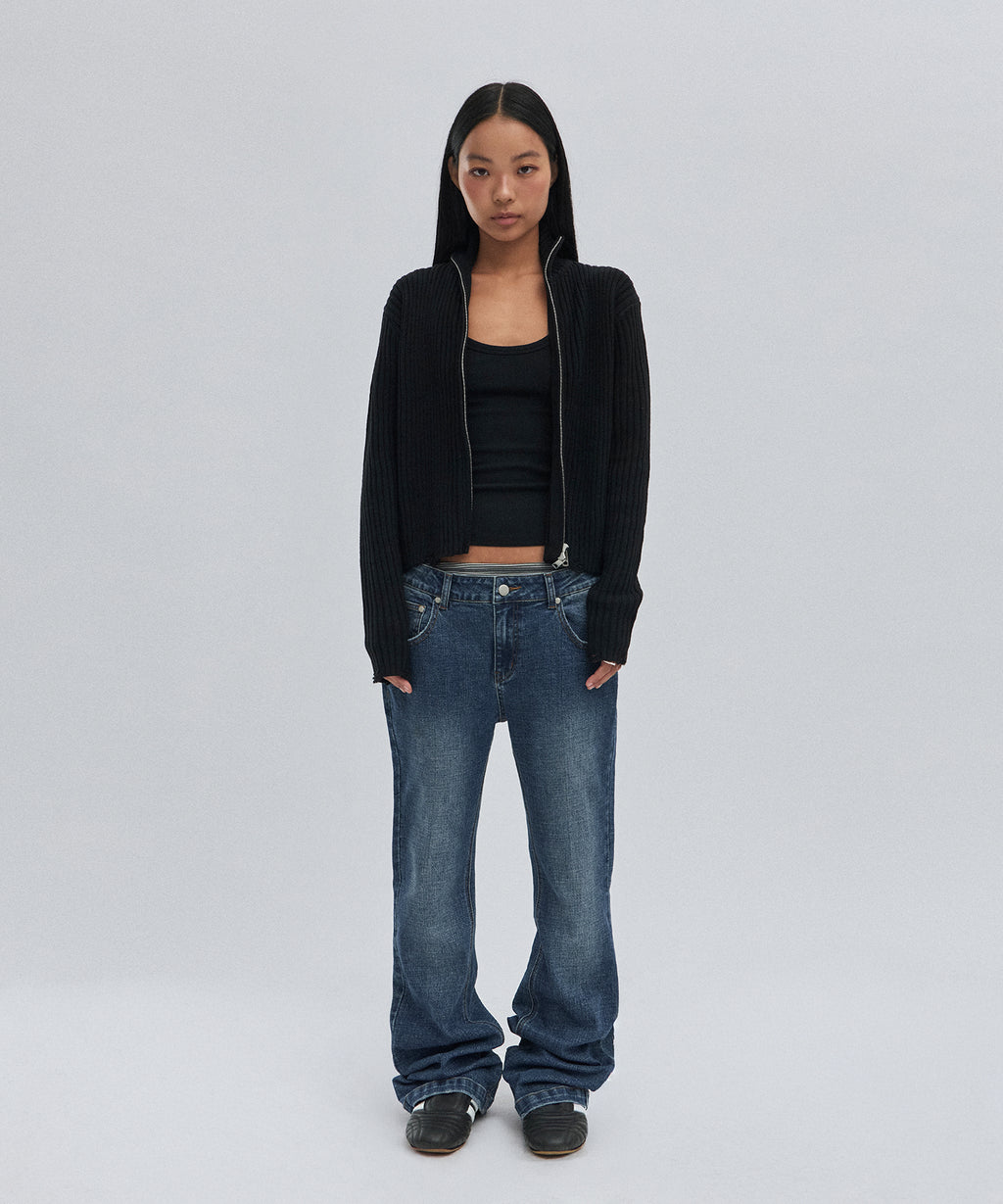 DAMAGE KNIT ZIP UP [BLACK]