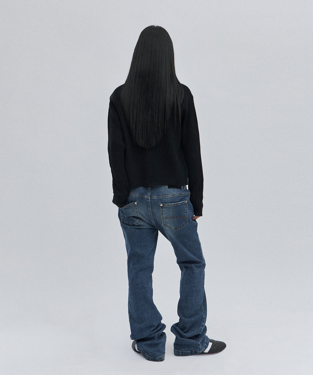 DAMAGE KNIT ZIP UP [BLACK]