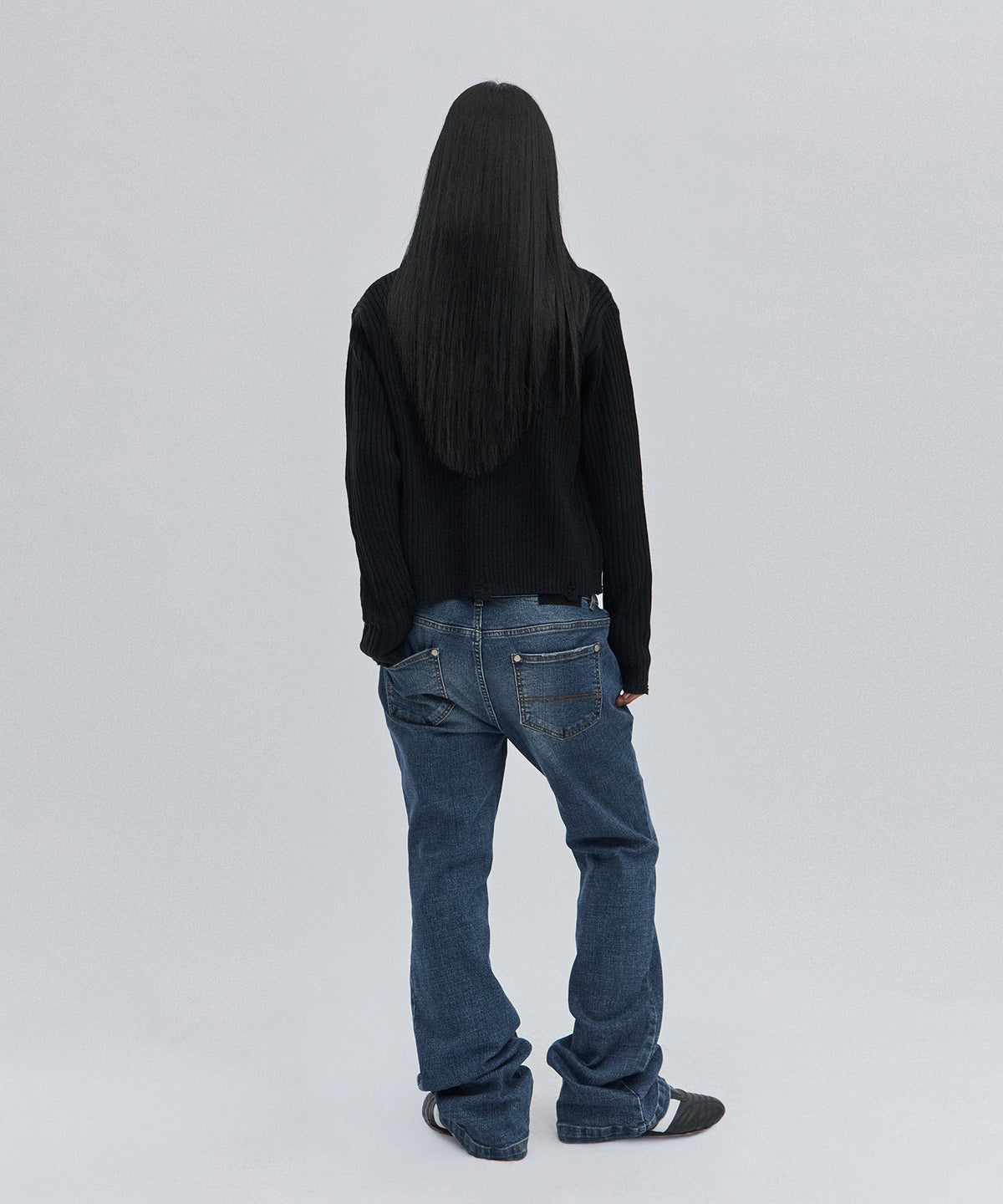 DAMAGE KNIT ZIP UP [BLACK]