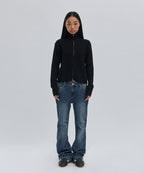 DAMAGE KNIT ZIP UP [BLACK]