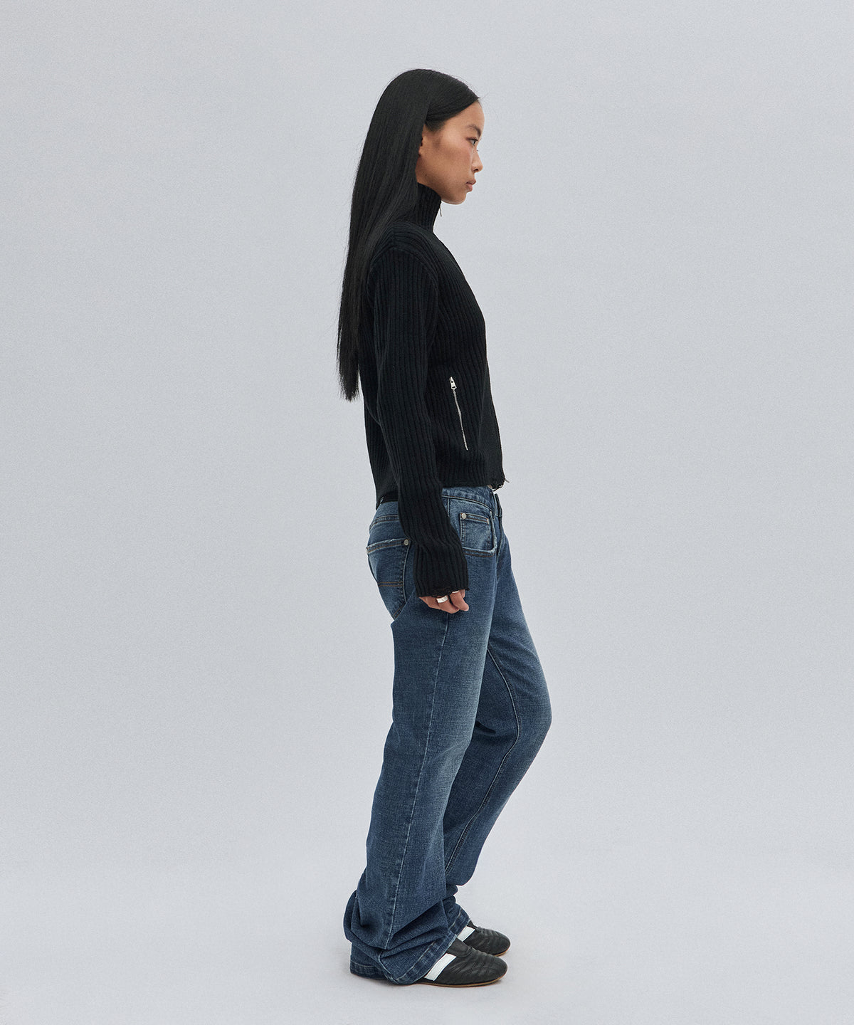 DAMAGE KNIT ZIP UP [BLACK]