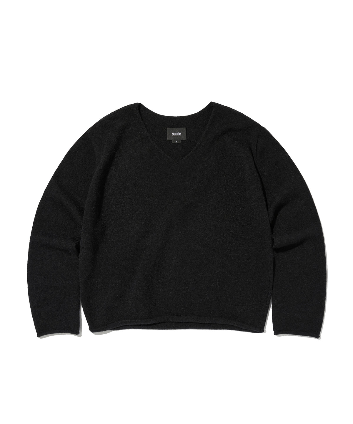 V NECK ROLLED KNIT [BLACK]