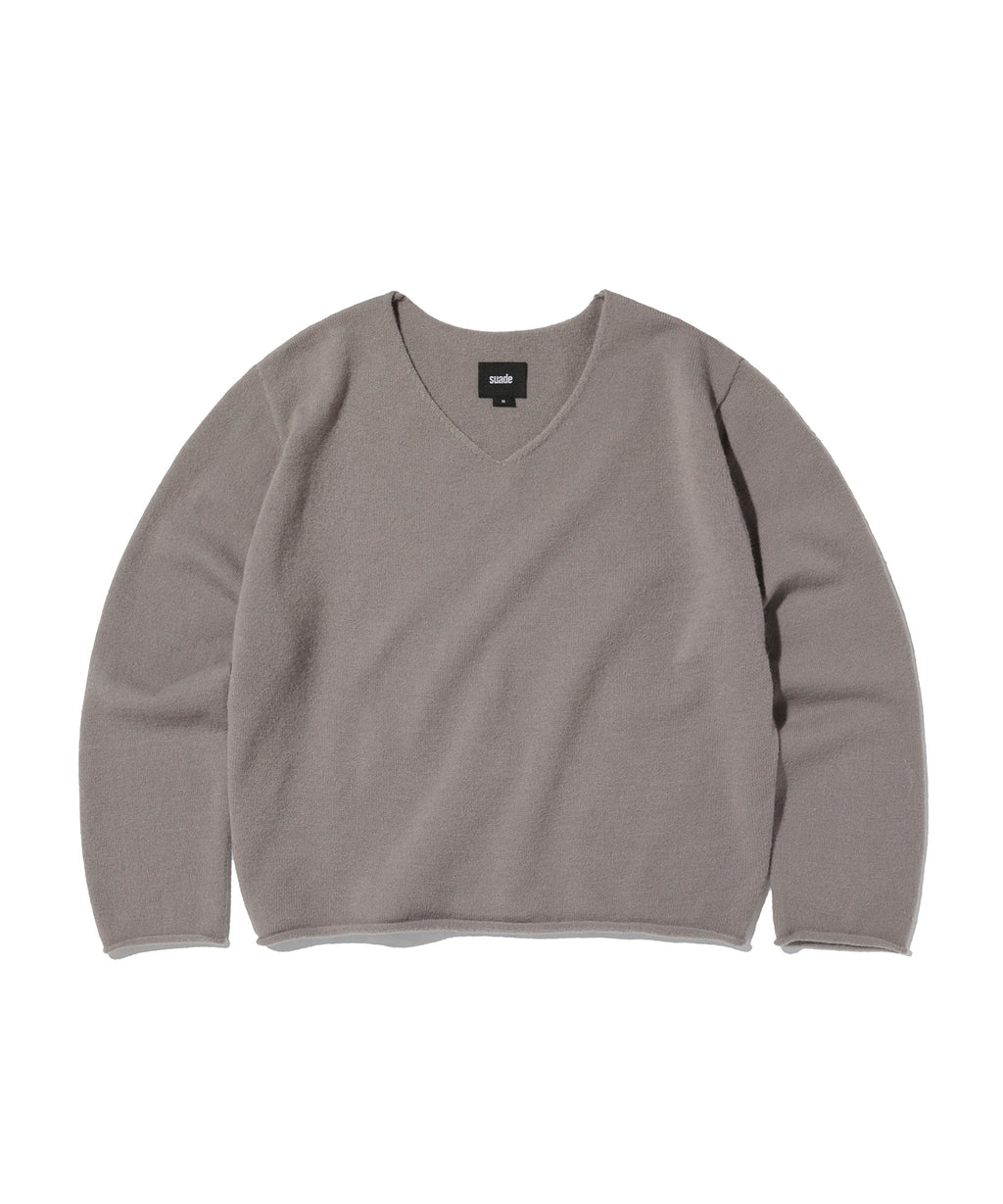 V NECK ROLLED KNIT [GRAY]