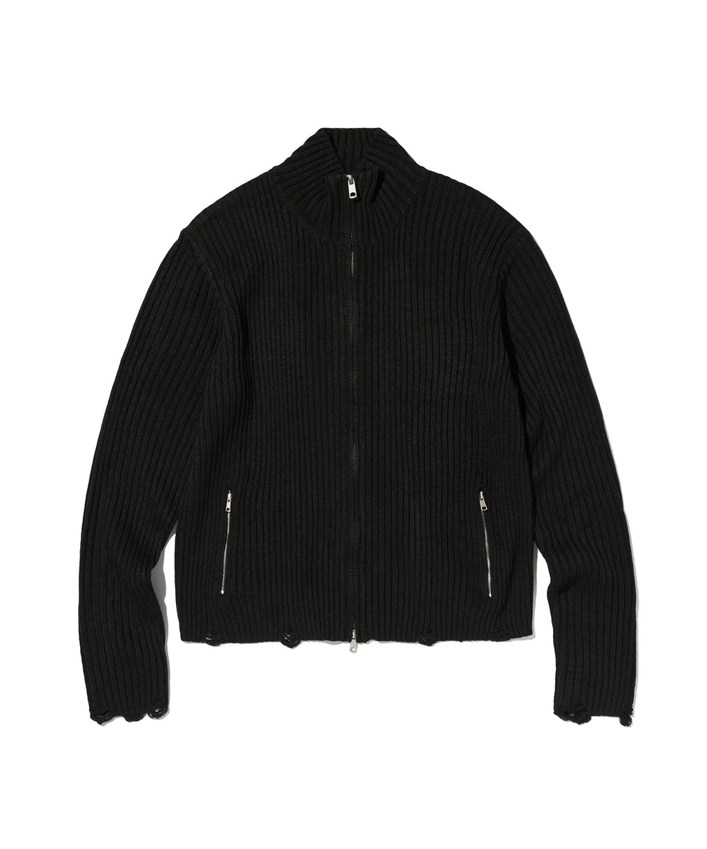 DAMAGE KNIT ZIP UP [BLACK]