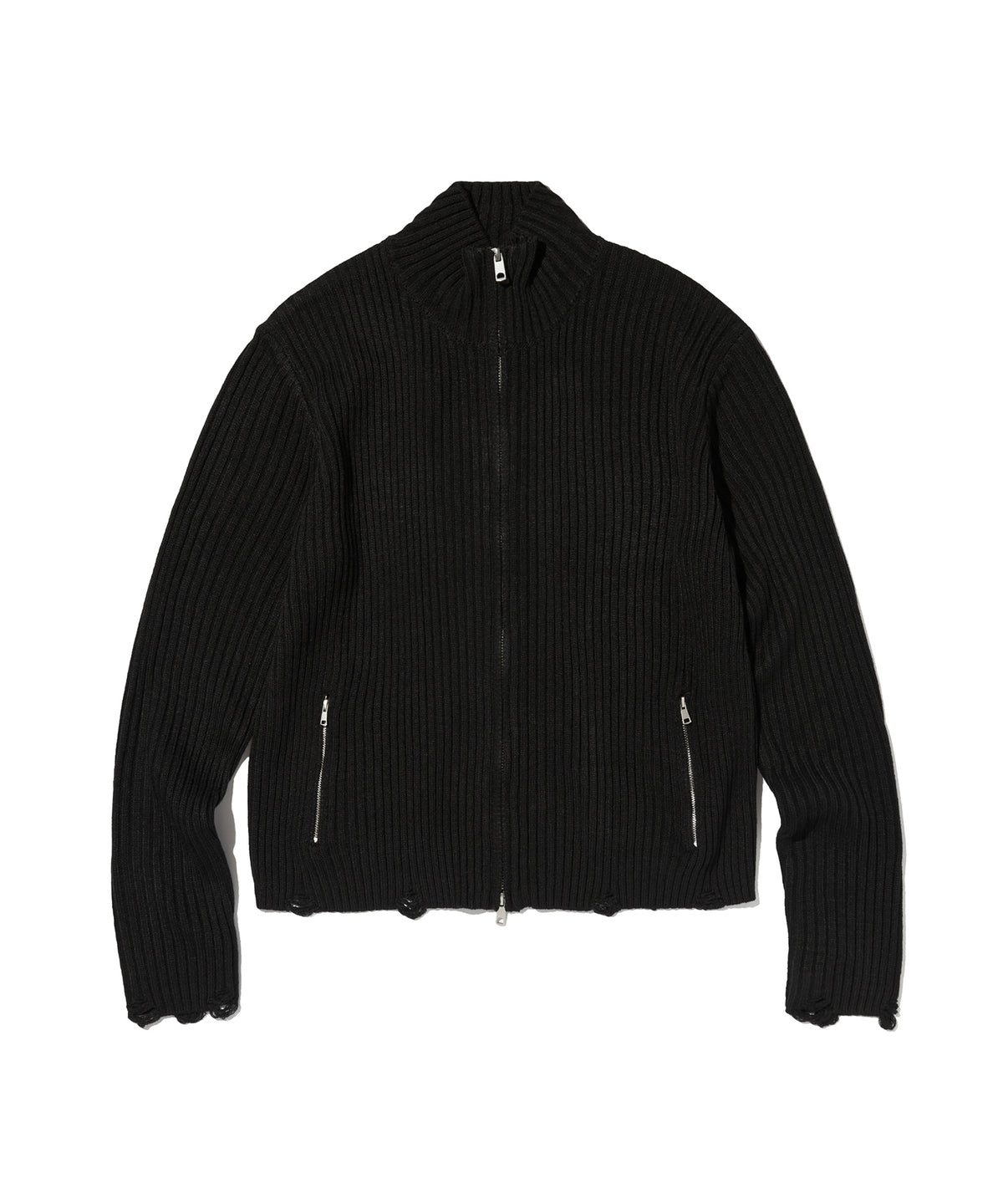 DAMAGE KNIT ZIP UP [BLACK]
