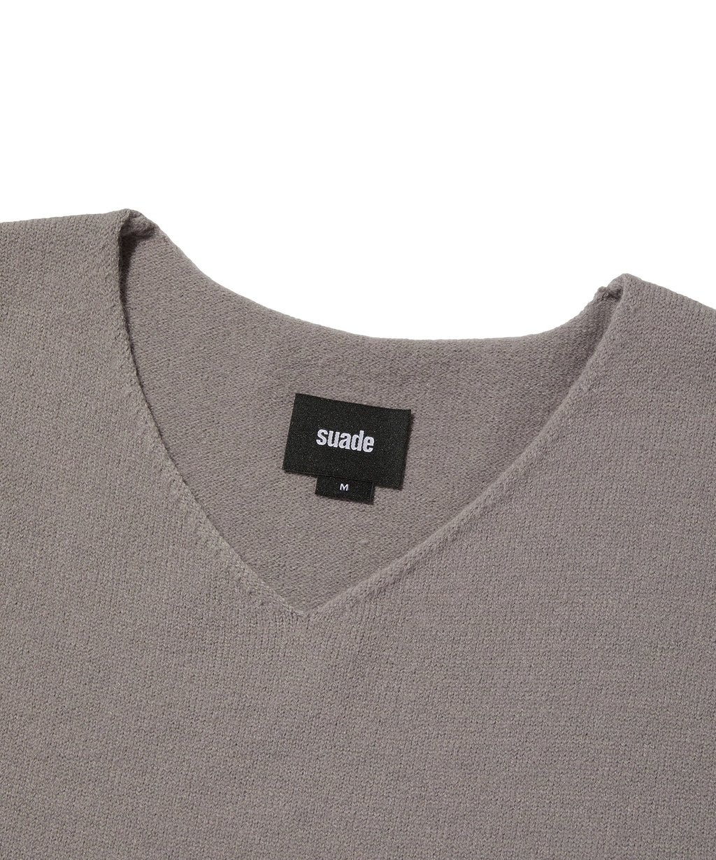 V NECK ROLLED KNIT [GRAY]