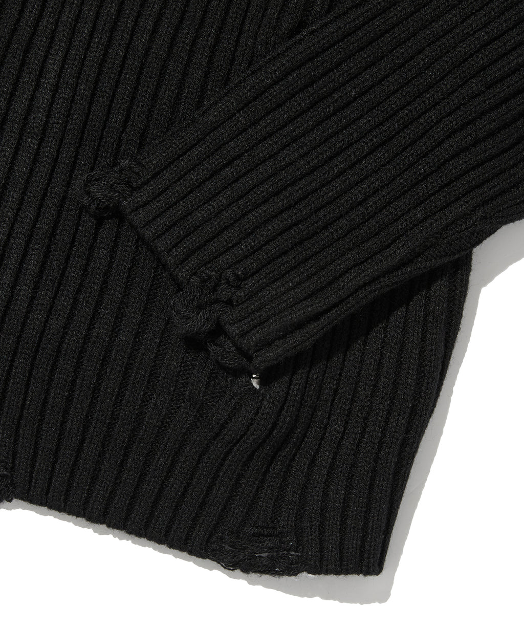 DAMAGE KNIT ZIP UP [BLACK]