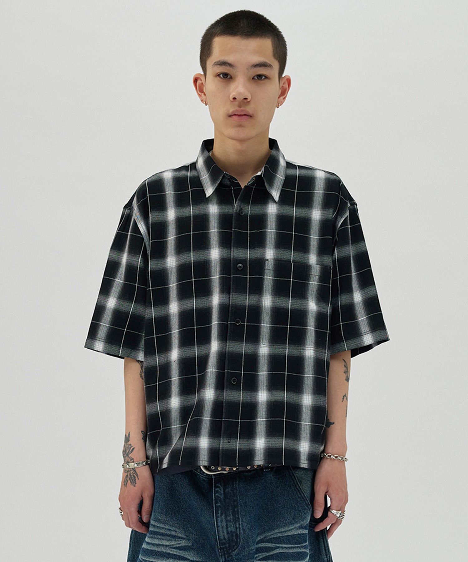 CHECK SHORT SLEEVE SHIRT [BLACK]