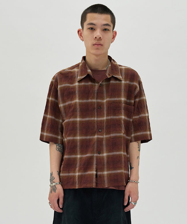 CHECK SHORT SLEEVE SHIRT [LIGHT BROWN] Hover Image