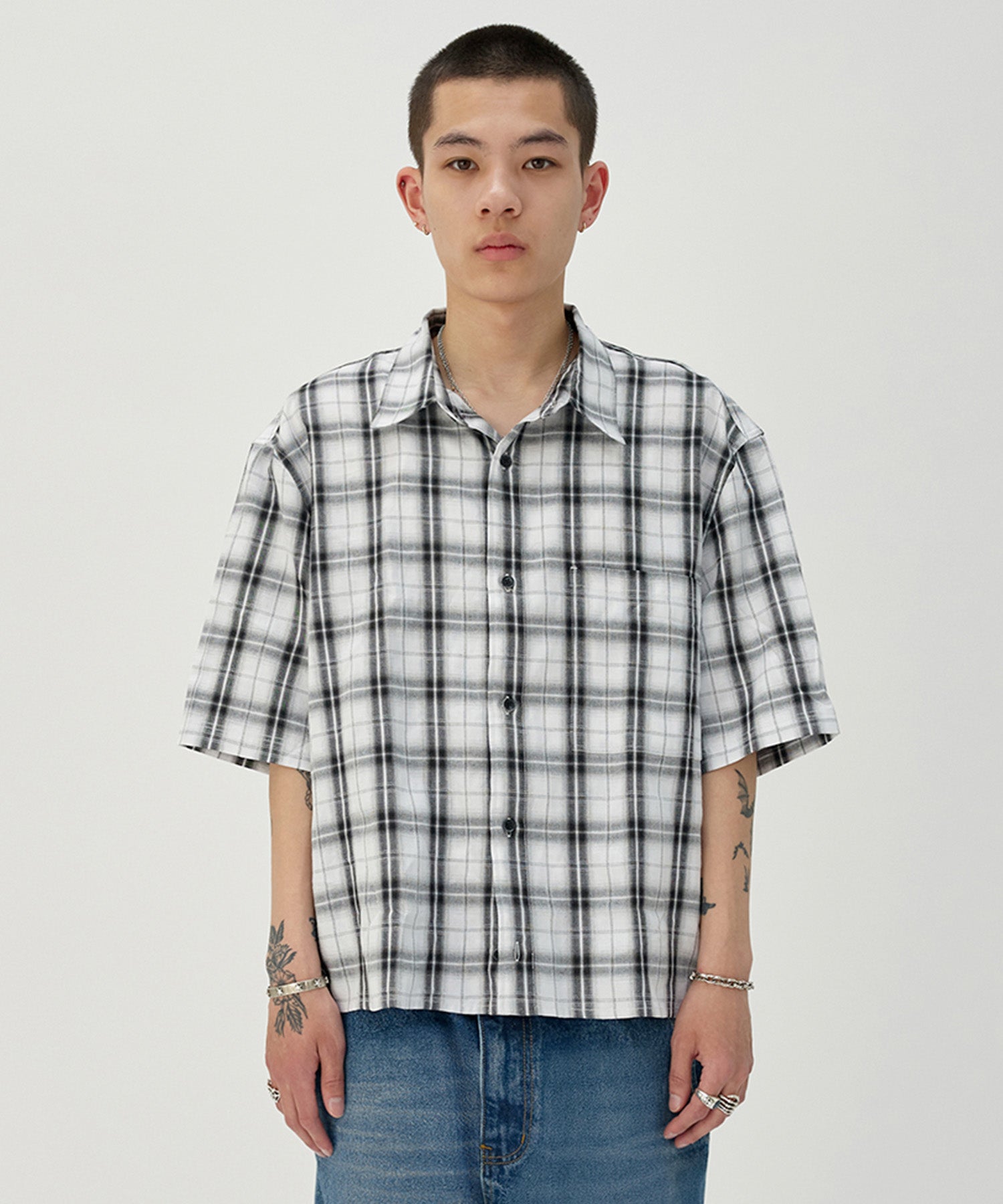 CHECK SHORT SLEEVE SHIRT [WHITE]