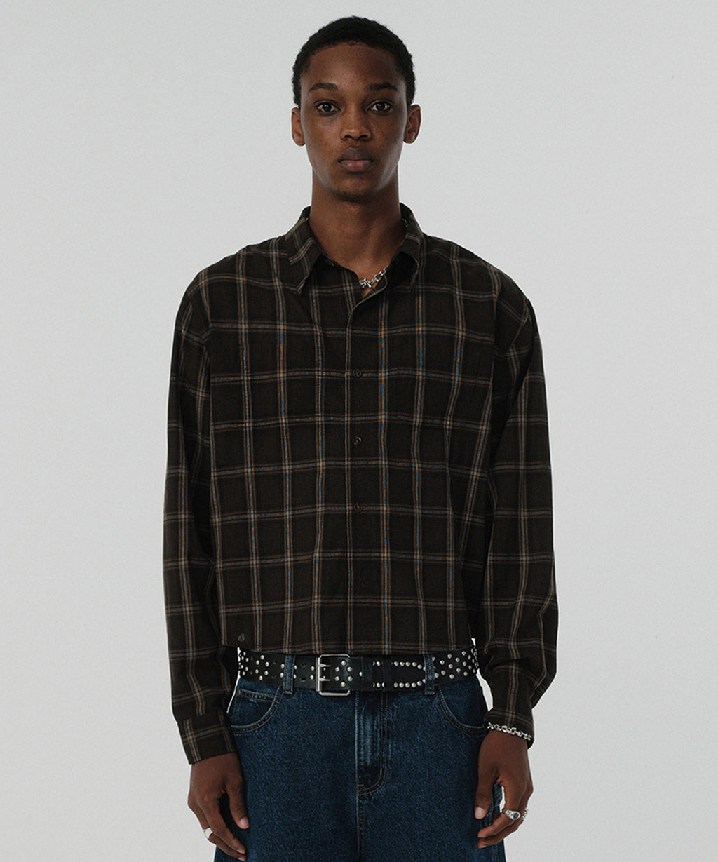 CROPPED CHECK SHIRT [BROWN]