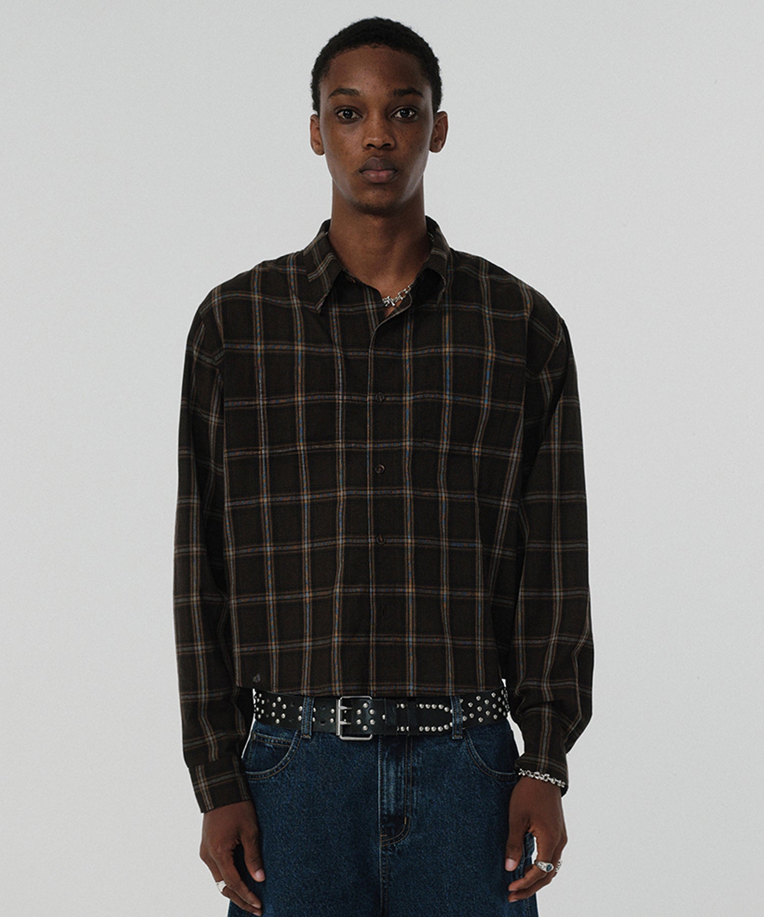 CROPPED CHECK SHIRT [BROWN]