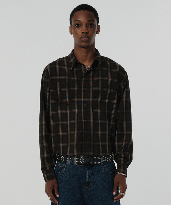 CROPPED CHECK SHIRT [BROWN] Hover Image