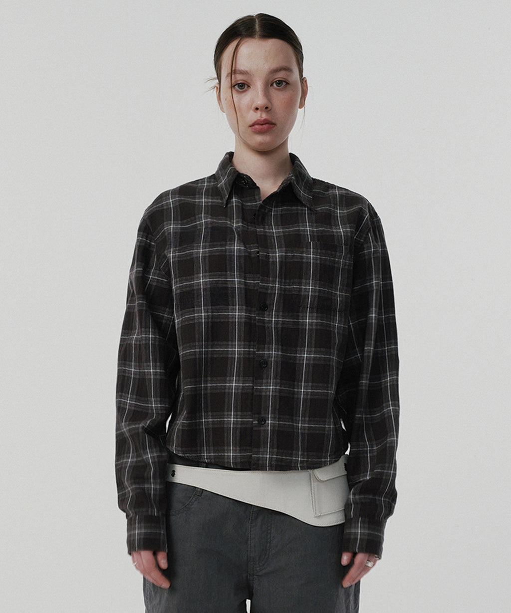 CROPPED CHECK SHIRT [GRAY]