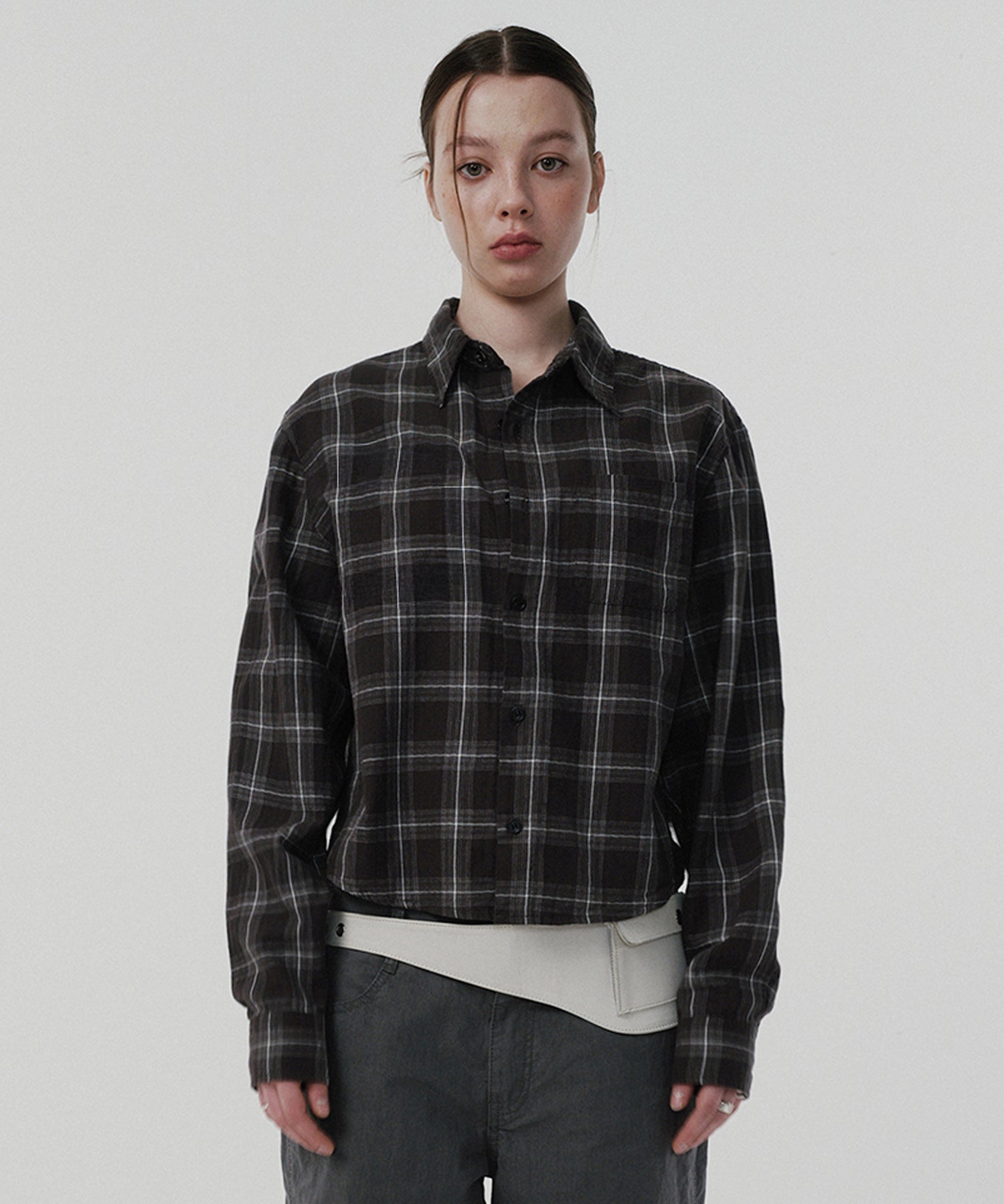 CROPPED CHECK SHIRT [GRAY]