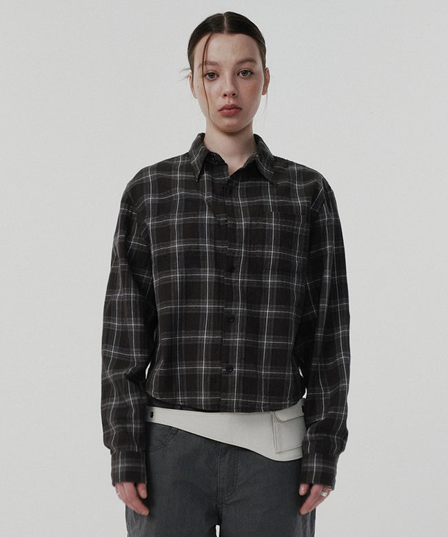 CROPPED CHECK SHIRT [GRAY] Hover Image