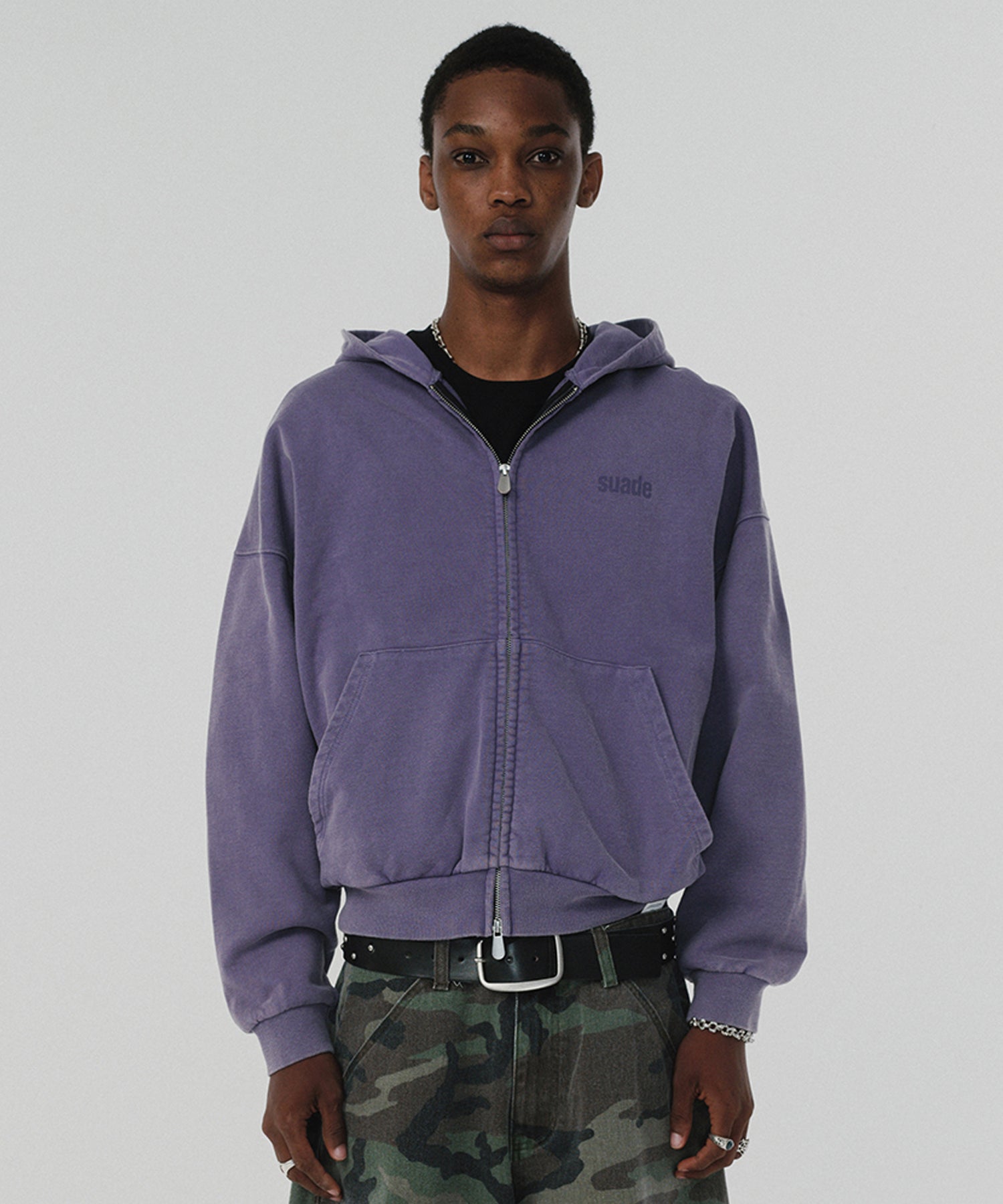 CROPPED WASHED HOOD ZIP UP [PURPLE]