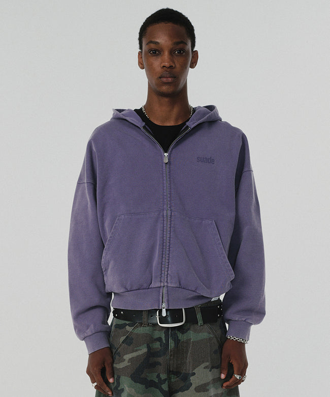 CROPPED WASHED HOOD ZIP UP [PURPLE] Hover Image