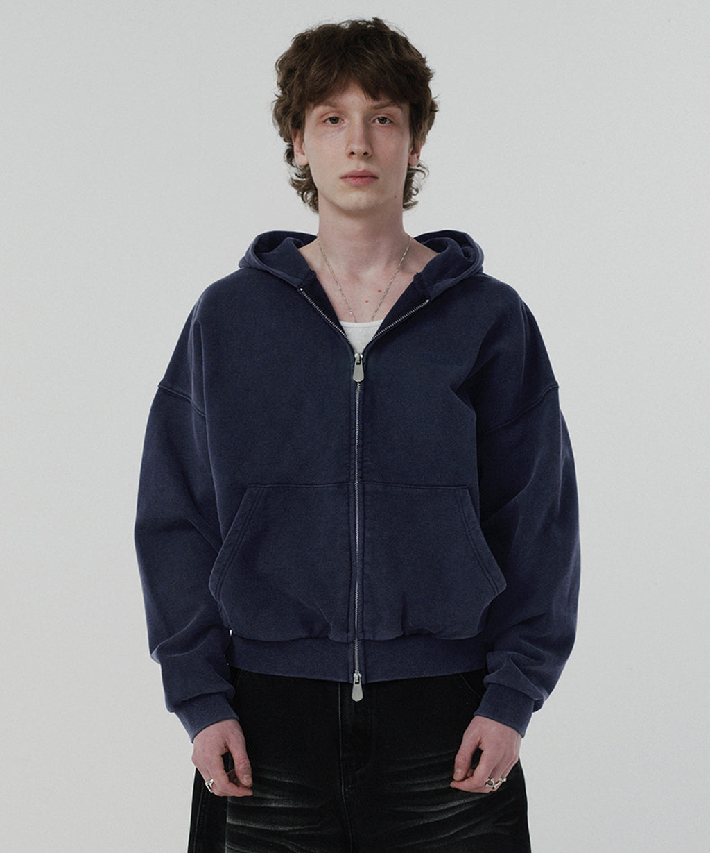 CROPPED WASHED HOOD ZIP UP [WASHING NAVY]