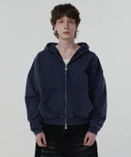 CROPPED WASHED HOOD ZIP UP [WASHING NAVY]