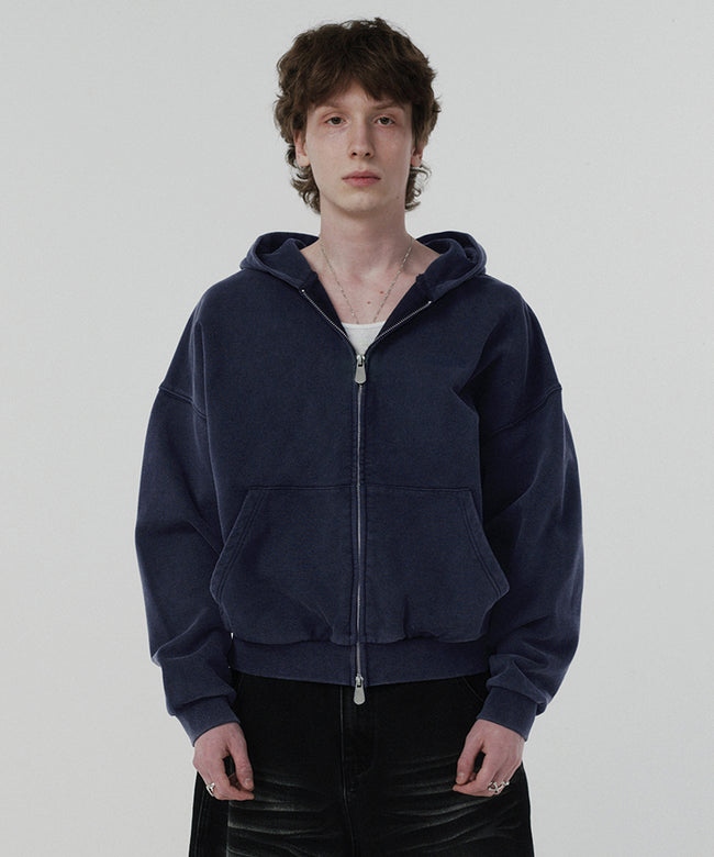 CROPPED WASHED HOOD ZIP UP [WASHING NAVY] Hover Image