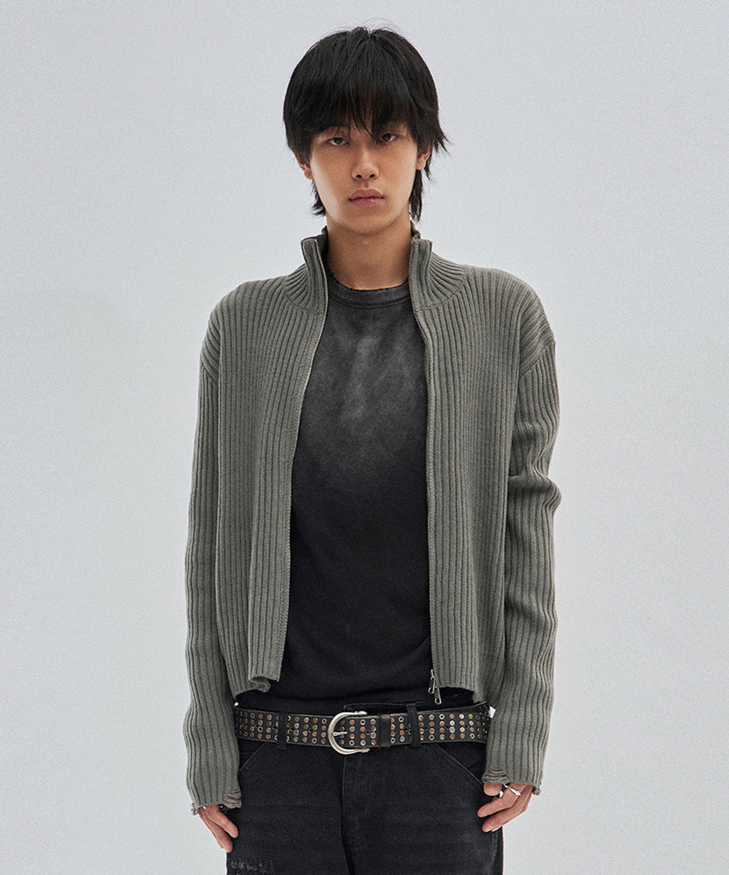 DAMAGE KNIT ZIP UP [GRAY]