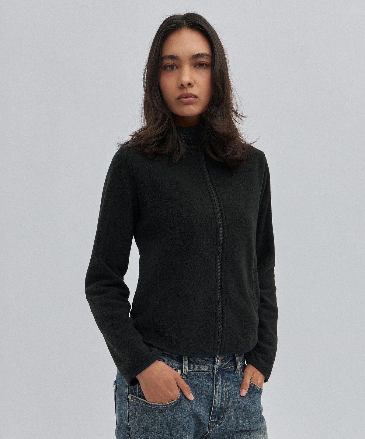 SLIM FLEECE JACKET [BLACK]