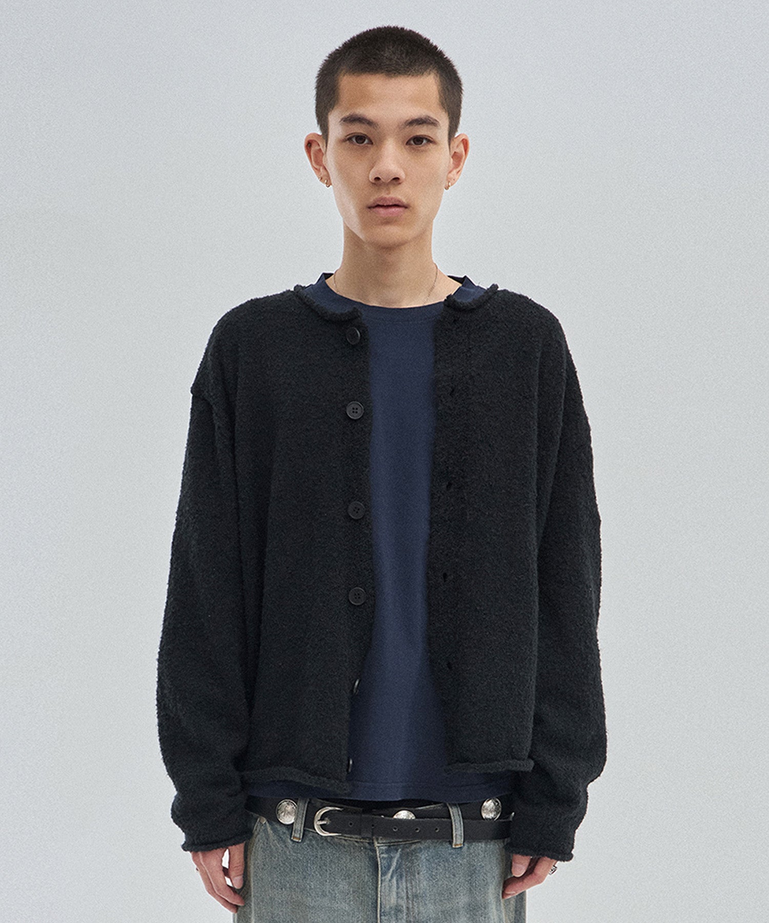 SHEARLING KNIT CARDIGAN [BLACK]