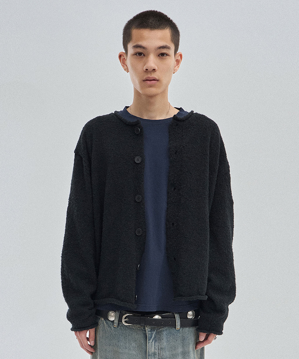 SHEARLING KNIT CARDIGAN [BLACK]