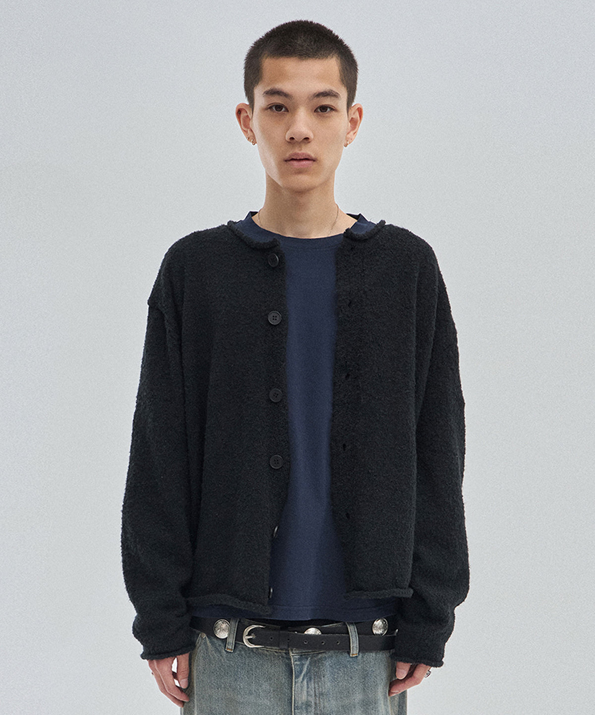 SHEARLING KNIT CARDIGAN [BLACK]